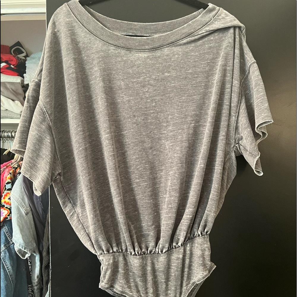Gray free people t shirt bodysuit